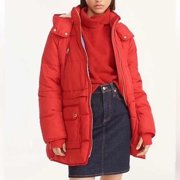 J Crew Chateau Puffer Jacket Primaloft Signature Parka Winter Coat Red Size XSP - Picture 3 of 16